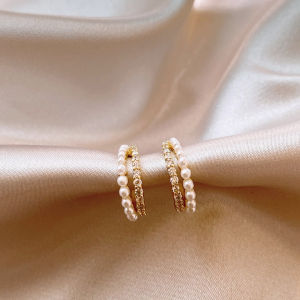 golicc | Bông Tai Cao Cấp Đa Dụng Hình C Viên Ngọc Trai và Zirconia