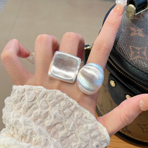 Matte Finish Silver Plated Alloy Ring Minimalist Style Egg Shape Square Versatile Finger Ring for Women Geometric Pattern