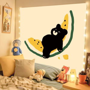 VIKAMA Minimalist Cartoon Bear Tapestry Soft Polyester Backing Wall Decor for Bedrooms and Living Rooms