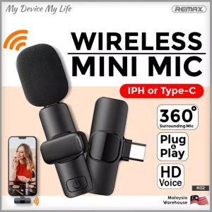 REMAX K02 Wireless Microphone Sound Live Show Clip Lavalier Intervie Vlog Short Video 360 Surrounding Mic HD Voice Plug and Play