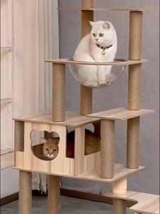 Large Cat Tree House Wood Cat Condo Bed Scratcher House Cat Tower Hammock Cat Climbing Cat Scratcher