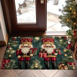 VIKAMA 1Pc Nutcracker Christmas Vacation Cute Colorful Christmas Doormat Waterproof Non-Slip Welcome Doormat Decorative Rug