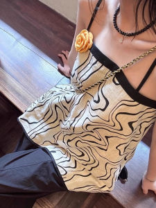 Unique Thai Retro Color Block Strap Vest Womens Summer Fashion Top Sleeveless Outerwear Tube Top Thin Regular Length