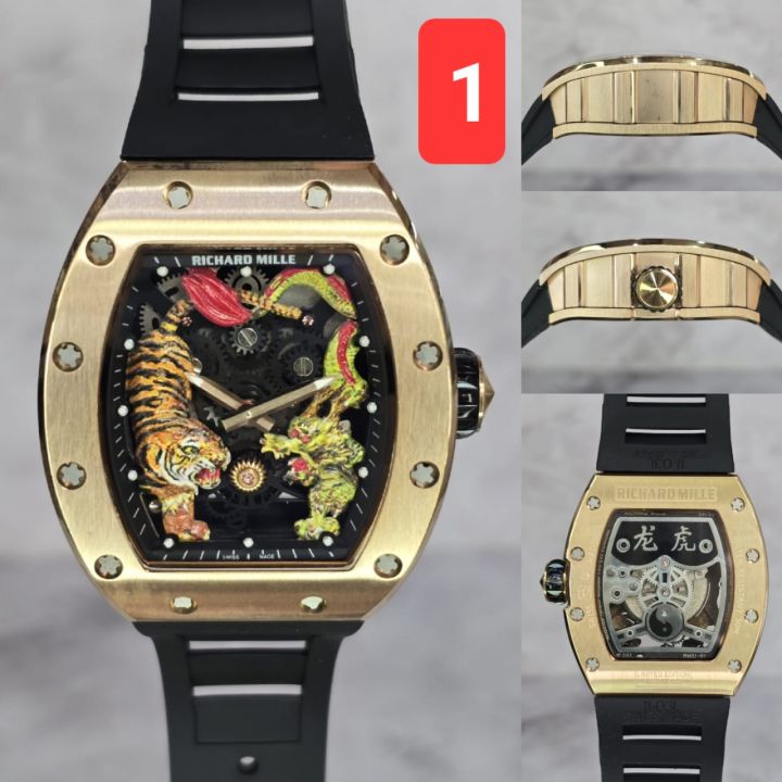jam tangan Pria Richard mille naga macan rosgold hitam Jam