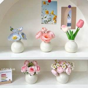INS Cream Style Ceramic Small Vase Desktop Window Sill Entrance Entrance Living Room Decorations Dried Flower Artificial Flower Ornaments