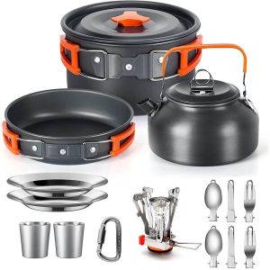 Outdoor camping cooking set aluminum alloy material pot set portable camping equipment for hiking and outdoor travel