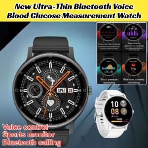 New Ultra-Thin Bluetooth Voice Blood Glucose Measurement Watch Measure Blood Pressure Blood Sugar Smart Watch Heart Rate Sleep Monitor Fitness Track Bracelet Waterproof Reading Messege AI