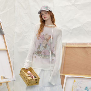 unifree | Áo Knitwear Thanh Lịch Form Rộng Cổ Tròn Màu Trắng