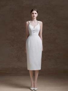 ชุดเดรสยาวคลุมเข่าเอวสูงแขนกุดสีขาว กระโปรงทรงเข็มสั้น ชุดราตรี ชุดเสื้อผ้าทำงาน เดรสยาวคลุมเข่า ชุดแฟชั่นสุดหรู