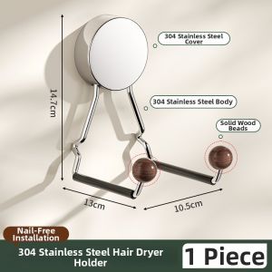 WEIMEIYUAN | Stainless Steel Bathroom Hair Dryer Holder No Drilling Required