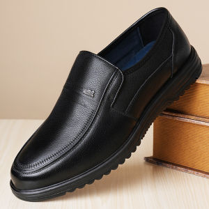Mens Casual Leather Shoes Spring Autumn Wear Resistant Soft Bottom Slip-On round Toe Business Leisure Dad Shoes Breathable