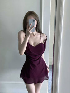CHANGTONG | Purple Chiffon A Line Dress Slim