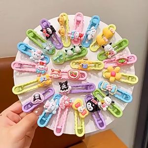 5PCS Sanrio Kids Hairpins Cartoon Kuromi My Melody Broken Hair Bb Clip Dopamine Color Girls Cinnamoroll Princess Headwear Gifts