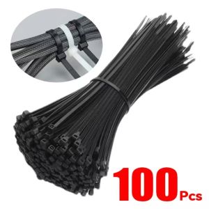 100Pcs Self-locking Plastic Nylon Tie Black Fastening Strap Cable-Tie-Set Cable Zip Tie Fastening Ring Zip Wraps Strap Tie