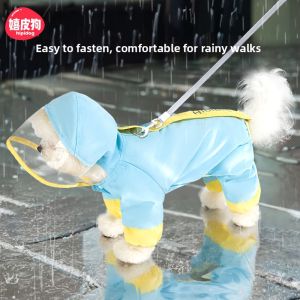 hipidog | Waterproof Four-legged Coverall Raincoat with Traction Buckle Transparent Visor for Small Dogs