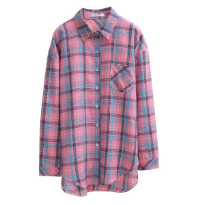 Womens Plaid Long Sleeve Shirt Spring Autumn Loose Fit Korean Style College Fashion Outerwear Casual Button up Top