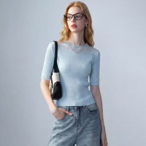 Soft Semi-sheer Summer Slimming Easy-to-match Knitwear 5/8 Sleeve