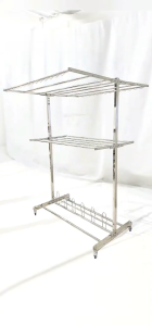Stainless Steel T-Shape Cloth Drying Rack Foldable Mobility Shoe Hanger With Wheel Rak Penyidai Ampaian Laundry