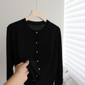 Thin Ice Silk Knitted Cardigan Womens Long Sleeve Sun Protection Top for Early Summer Air Conditioning Shirt Matching Skirts