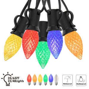 25FT 65FT C7 RGB String Lights Shatterproof Plastic Colored Bulbs Connectable Outdoor Birthday Patry Garden Decor Fairy Light