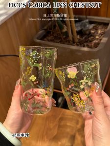 Cốc Thủy Tinh Dung Tích 401-500ml Cốc Đựng Đồ Uống Có Thể Chịu Nhiệt Độ Cao Cốc Đựng Đồ Uống Phong Cách Tươi Mới Cho Nữ Cốc Đựng Đồ Uống Hình Tròn