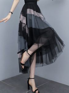 Drapery Pleated Tulle A-Line Mid-Length Skirt