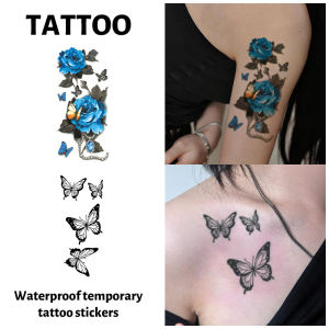 2Pcs Flower & Butterfly Tattoo Sticker Long-lasting and Waterproof Realistic Fake Tattoos for Women For Arm Neck Leg