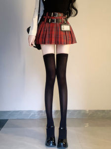 สีดำ ถุงเท้ายาวแบบบางระดับเข่า ผู้หญิง เซ็กซี่ ความยาวต้นขา หลากหลาย พรางหุ่น เอฟเฟกต์ขา ผ้ากํามะหยี่ ใช้ตลอดทั้งปี