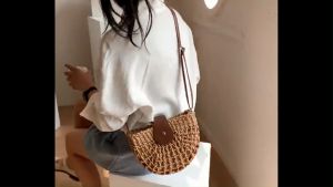 IELGY Thiết Kế Niche Phong Cách Phương Tây Túi Đeo Chéo Thường Ngày Dễ Phối Cho Nữ Túi Rơm