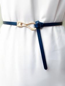 Dark Blue Leather Belt Womens Fashionable Versatile Skirt Belt Thin Decorative Knot Waist Belt Classic Simple Style