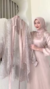 DRESS VELOXA TERMURAH SATU SET INNER OUTER KIMONO FASHION GAMIS MUSLIM WANITA LEBARAN PESTA KONDANGAN BRIDESMAID WISUDA BROKAT TILLE MOTIF