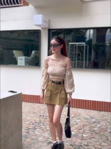 MesubShop 🌈 เสื้อปาดไหล่ เสื้อแขนยาว ผ้าด๊อบบี้ รุ่นนี้ฮิตมาก เสื้อไปทะเล ลูกคุณหนูม้ากรุ่นนี้