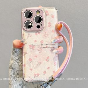  16Promax Silicone Case Womens Full Cover with Lanyard Anti-Fall Protection Fashionable Pink Flower Design Eco-Friendly