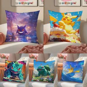 Bandai | Pokemon Venusaur Anime Plush Pillow Cover Soft Short Plush Cushion Cover For Sofa Bedroom Home Decor Gift Decoration