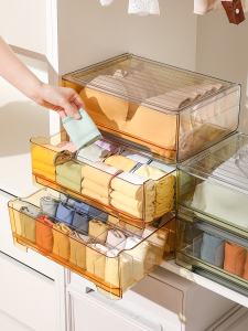 Xingyou Underwear Storage Box Household Wardrobe Drawer Transparent Storage Box Panty Socks Grid Handy Gadget Three-in-One