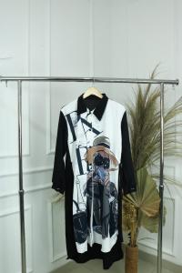 Priskila Cell ALINA TUNIK Bahan CRINKLE PRINTING Baju Atasan Wanita Kekinian Viral Tunik Modern Simple Elegan Muslimah Kemeja Cewek Lengan Panjang Gambar Aesthetic Outfit Hijab Style Kasual Swag