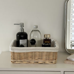 Retro Style Wicker Storage Basket Cosmetic Toiletry Organizer Rectangular Desktop Storage Box Bedroom Organization Solution