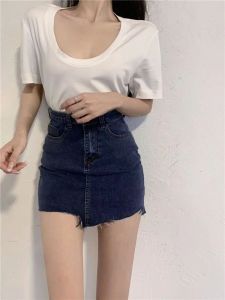 High Waist A-Line Mini Skirt Womens Denim Half-length Spring Summer New Style Slimming Versatile Short Skirt Cotton Blend