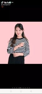 Atasan 0blong Salur Wanita Kaos O-neck Knit Rajut Style Korea