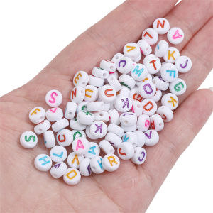 50pcs 4x7mm English Letter Acrylic Beads Round Flat Alphabet /Letter Loose Spacer Beads For Fashion Necklace Bracelet Keychain DIY Jewelry Making Accessories