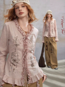 unifree | Áo Dài Tay Eo Xòe Kiểu Vintage Họa Tiết Carô Elegante