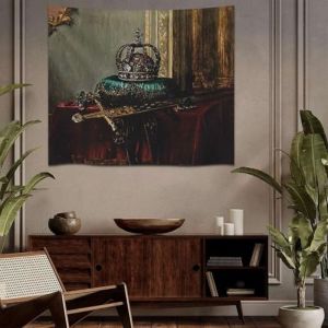 Retro Vương Miện Vương Trượng Tĩnh Vật Thảm Treo Tường Ánh Sáng Cao Cấp Polyester Tranh Sơn Dầu Trang Trí Cho Phòng Khách Phòng Ngủ Nhà
