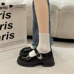 Retro Black Mary Jane Shoes Womens Spring 2025 Fashion Boosting British Style Flat Mouth Single Shoes Daily Wear PU Material
