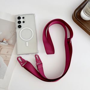 Crossbody Wide Lanyard Adjustable Case For Samsung S23 S24 S25 S26 Ultra Plus Clear Magnetic Wireless Charging Shockproof Cover