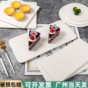 White Ceramic Cake Plate Baking Dining Utensils round Display Dish Rectangular Flat Plate Japanese Style Porcelain Tray
