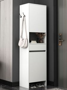 Solid Wood Shoe Cabinet Home Doorway Narrow High Vertical Home Entrance Cabinet Integrated New Arrival Large Capacity Balcony Locker