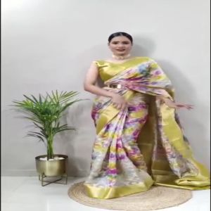 [Pre Order] Most Beautiful 1 Minute Ready To Wear Whiscose Weaving Saree with 3D Print (Free Metal Belt) ~ Delivery Lead Time : 10 days