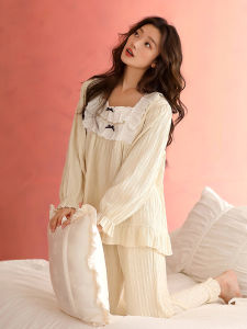Sweet Lace Princess Style Autumn Spring Womens Pajama Set