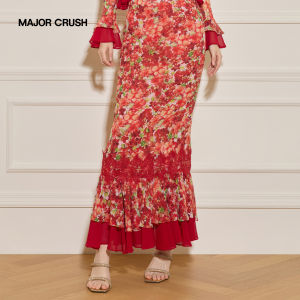 Red Printed Ruffled Set Dress