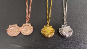3 Color Fashion Jewelry Seashell Clam Beach Mermaid Photo Locket Chain Charm Necklace for Women Valentines day gift